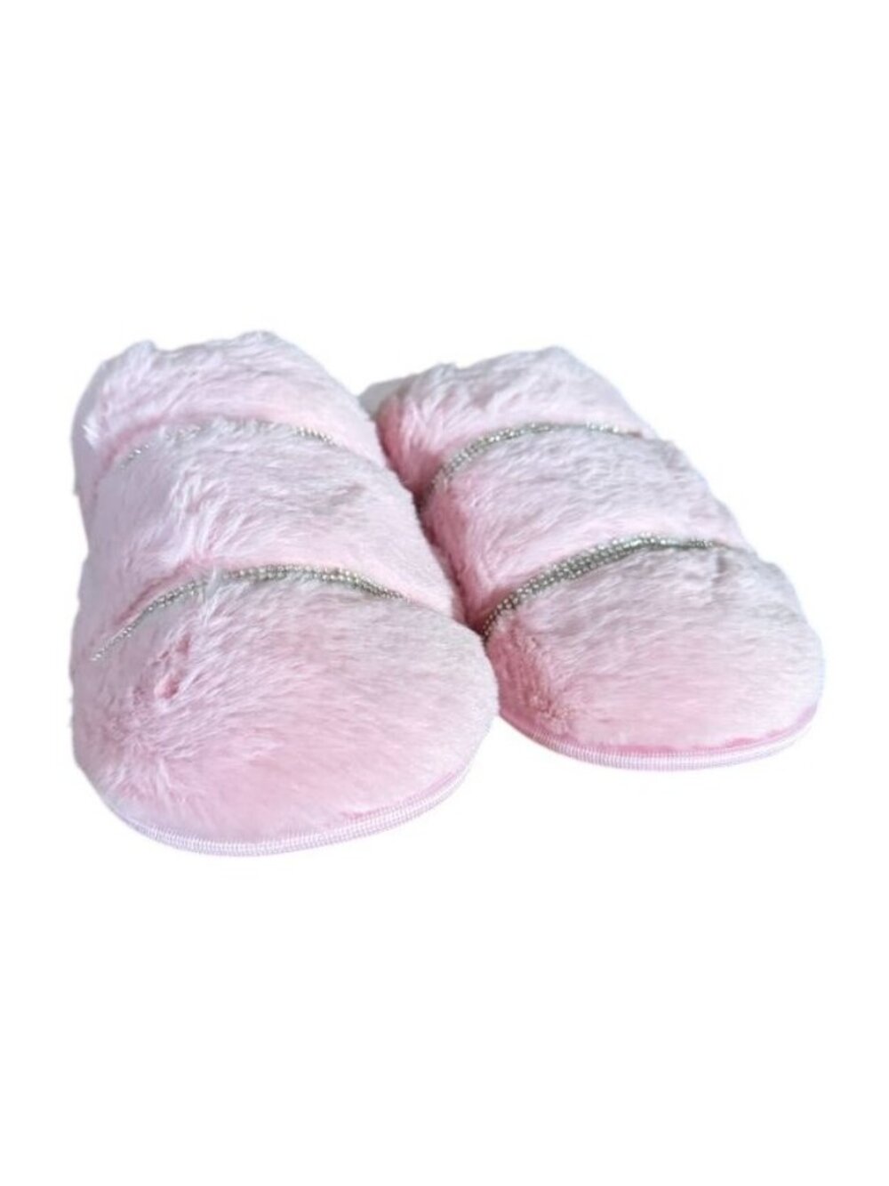 Women’s Pink Rhinestone Faux Fur Cozy Glam Slippers Size L (9–10) NEW